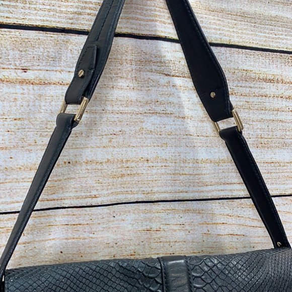 Cole Haan Black Embossed Snakeskin Shoulder Bag - Picture 6 of 12